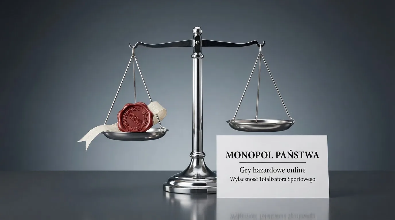 Waga i pieczęć obok napisu o państwowym monopolu na kasyno online