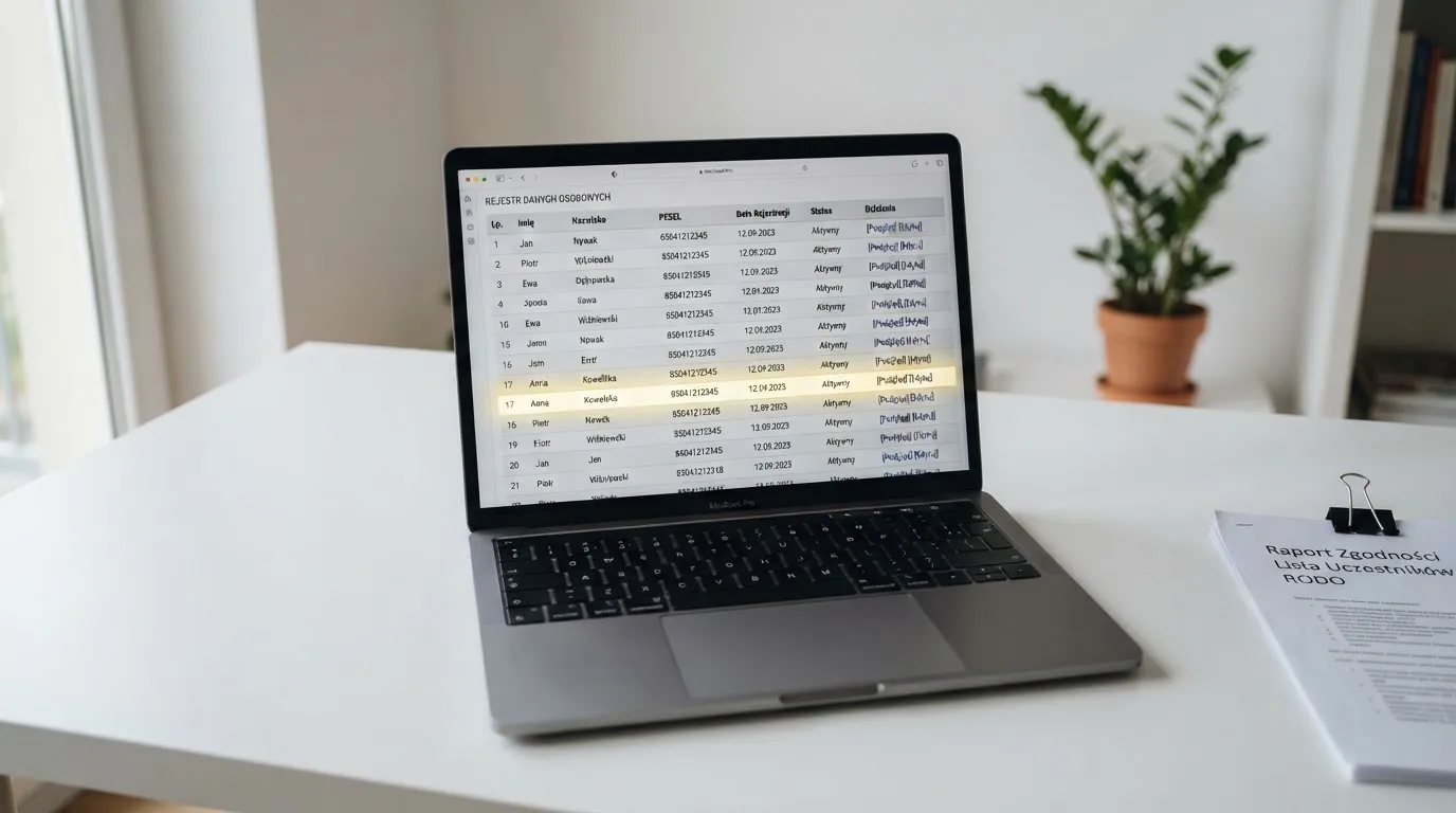 Ekran laptopa z otwartym rejestrem licencji regulatora z Curaçao, w którym jeden wiersz zaznaczono żółtym podświetleniem